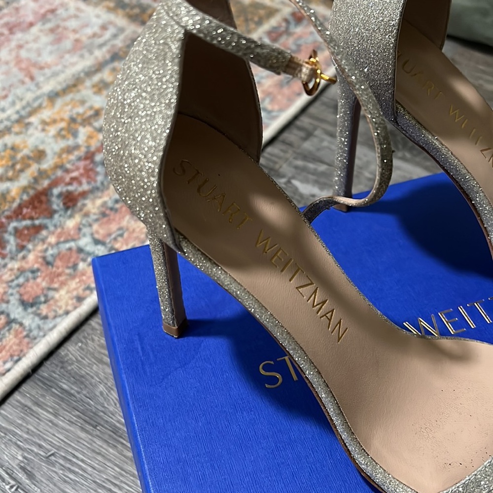 Stuart Weitzman Amelina 95 Glitter Ankle Strap Sandal